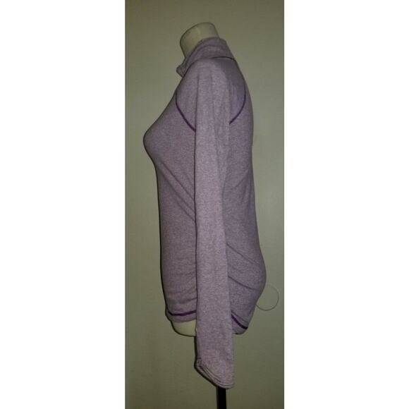 LUCY WOMEN SZ XS 1/4 ZIP ACTIVE TOP PURPLE & OFF WHITE STRIPES LS S2 - Picture 2 of 3